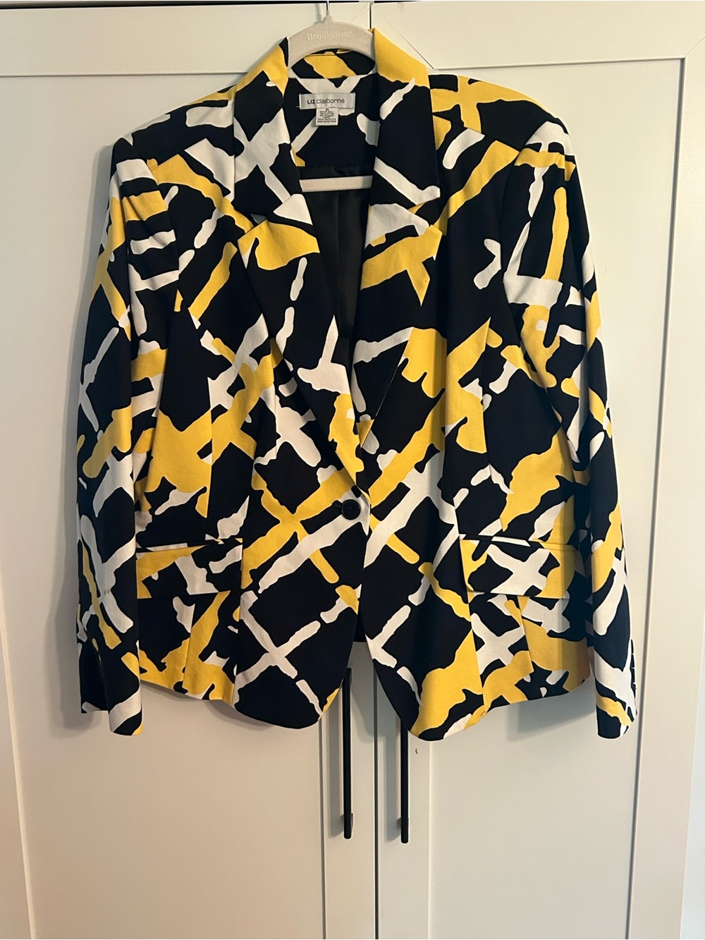 Liz Claiborne Yellow, Black & White Abstract Print Blazer